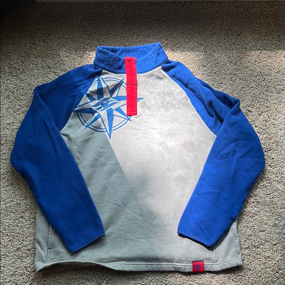 Disney Cruise Line Blue and Gray Fleece Pullover with Mickey Compass Design